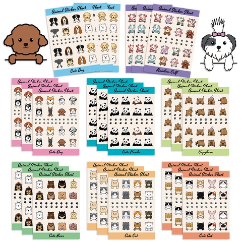 Cartoon Animal Stickers Waterproof PVC Decorative Decals For DIY Scrapbook Notebook Laptop Stationery Cute Panda Bear Dog Cat