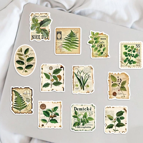 50 Stück Vintage Botanische Aufkleber Wasserdicht PVC Farn Blatt Blume Etiketten Für Scrapbooking Journal Laptop DIY Deko