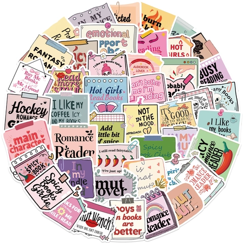Bookish Romance Reader Stickers Waterproof PVC Book Lover Aesthetic Macaron Colors Vinyl Decals For Laptop Suitcase Decoration