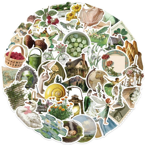 Vintage Cottagecore Ästhetische Aufkleber Sortierte Designs Blumen Tiere Natur Dekore Wasserdicht PVC Für Scrapbooking Laptop DIY Dekoration