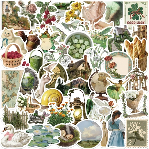 Vintage Cottagecore Ästhetische Aufkleber Sortierte Designs Blumen Tiere Natur Dekore Wasserdicht PVC Für Scrapbooking Laptop DIY Dekoration