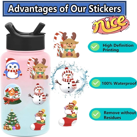 Set Adesivi Cartoni Animati Natale Fai Da Te Babbo Natale Pupazzo Neve Impermeabili PVC Decalcomanie Per Cover Cellulare Taccuino