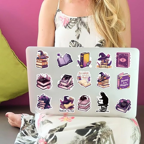 Witchy Bookish Waterproof PVC Stickers For Laptop Guitar Suitcase Scrapbooking Gothic Magic Book Potion Bottle Reading Themed DIY Decorative Decals For Women Students