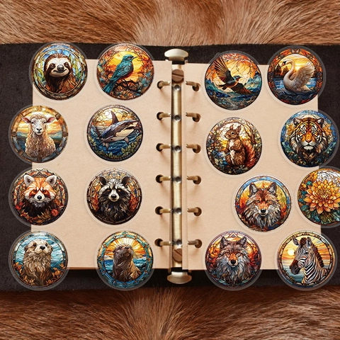 Stained Glass Style Animal Stickers Waterproof PET Decorative Decals For Laptop Guitar Scrapbook Journal Artistic Mosaic