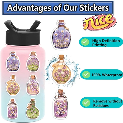 Adesivi Vintage Bottiglia di Fiori Pozione Impermeabile PVC Decalcomanie per Laptop Valigia Chitarra Fai da Te Scrapbooking Decorazione