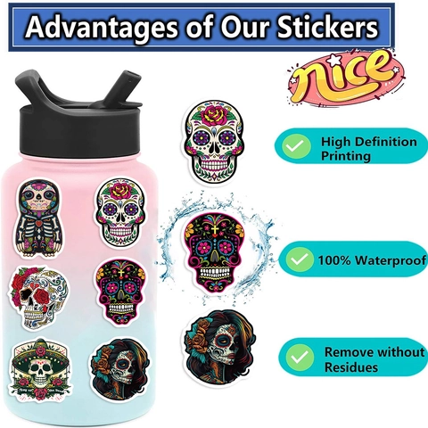 Adesivi Messicani Giorno Dei Morti Impermeabile PVC Graffiti Teschio Di Zucchero Per Chitarra Laptop Valigia DIY