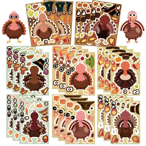 Thanksgiving Dinde DIY Make A Face Autocollants PVC Adhésif Stickers pour Enfants Fête Récolte Scrapbooking Décor