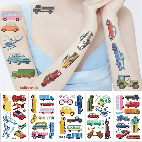 Cartoon Vehicle Temporary Tattoo Stickers For Kids Waterproof Car Bus Truck Airplane Pattern For Birthday Party Favors