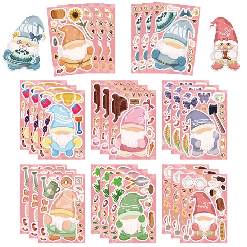 8 Sheets Cartoon Cute Gnome DIY Sticker Set Waterproof PVC Gnome Decals For Scrapbooking Phone Case Notebook Decoration Stationery