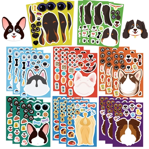 Hunde Gesicht DIY Aufkleber PVC Wasserdicht Cartoon Welpen Ausdruck Puzzle Sortierte Stile Dekore Für Kinder Scrapbooking
