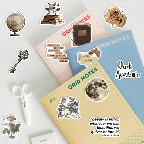Dark Academia Aesthetic Vintage Stickers Waterproof PVC Decals For Laptop Guitar Journaling Retro Literary Quotes Greek Statue Book Theme Decoration