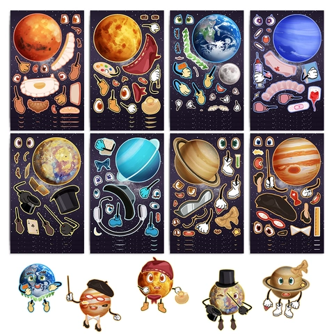 Solar System Planet Personified DIY Collage Stickers Funny Space Earth Mars Educational Craft Stickers For Scrapbooking Phone Case Decoration