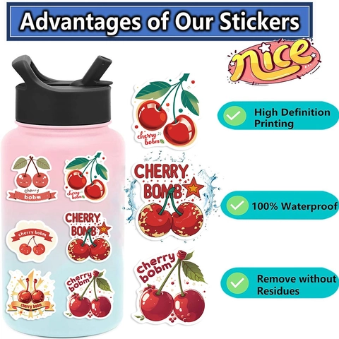 Autocollants Graffiti Cherry Bomb Imperméables Décalcomanies en Vinyle PVC pour Ordinateur Portable Guitare Skateboard Bagages Bouteille d'Eau