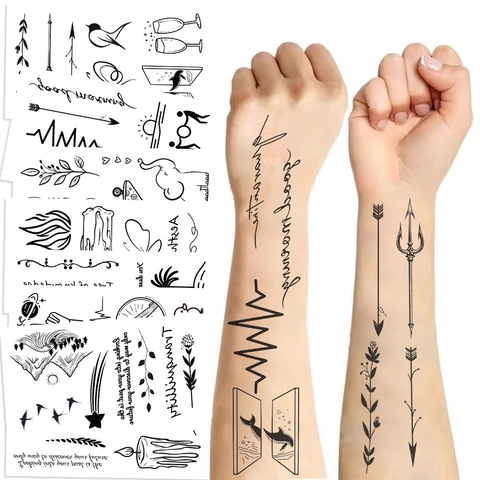 Waterproof Black Line Temporary Tattoo Stickers Minimalist Geometric Butterfly Flower Heart Design Body Art Decals For Kids Women