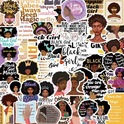 Pegatinas de Afirmación Black Girl Magic para Portátil Equipaje Guitarra Impermeables PVC Motivadoras Afroamericanas Mujeres Calcomanías
