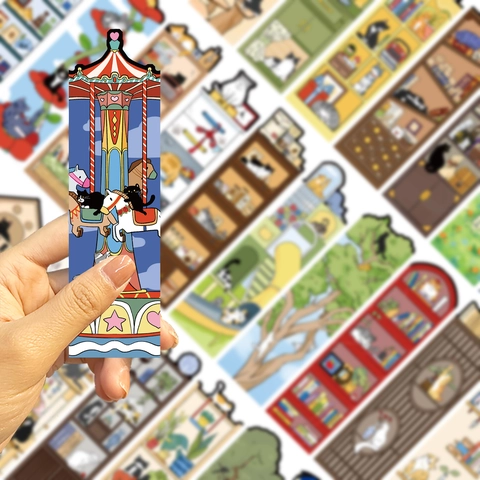 Artistic Cartoon Cat Paper Bookmarks Hand Drawn Life Scenes Reading Accessories For Students Scrapbooking Stationery Gift