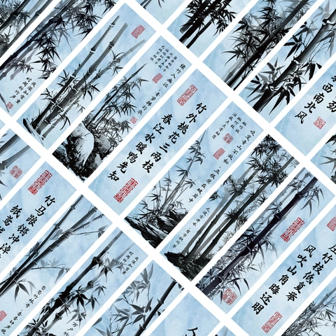 Traditional Chinese Ink Style Bamboo Bookmarks White Cardboard Waterproof UV Coating Elegant Stationery Decor For Readers