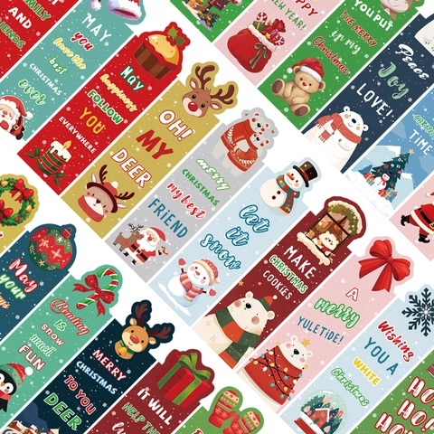 Christmas Paper Bookmarks Cartoon Santa Reindeer Snowman Patterns For Reading DIY Material Holiday Decorative Bookmarks