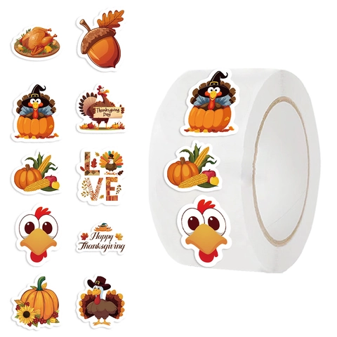 Rotolo Di Adesivi Del Ringraziamento Tacchino Zucca Girasole Autunno Etichette Decorative Autoadesive Per Sigillare Buste Regalo