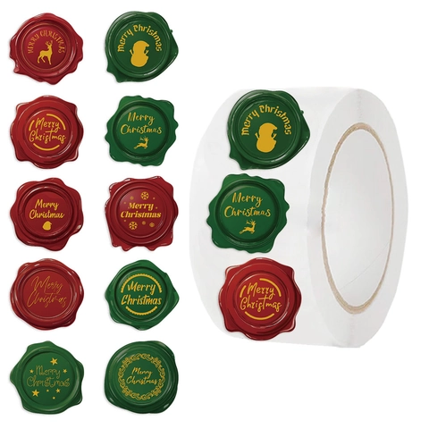 Christmas Wax Seal Style Stickers Merry Christmas Decorative Round Sealing Labels For Envelopes Gift Wrapping Holiday Decor