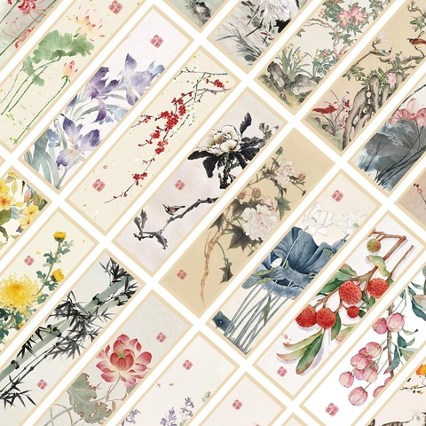 Segnalibri in Carta con Pittura a Inchiostro in Stile Cinese Motivo Floreale e Uccelli Vintage per Studenti Lettura DIY