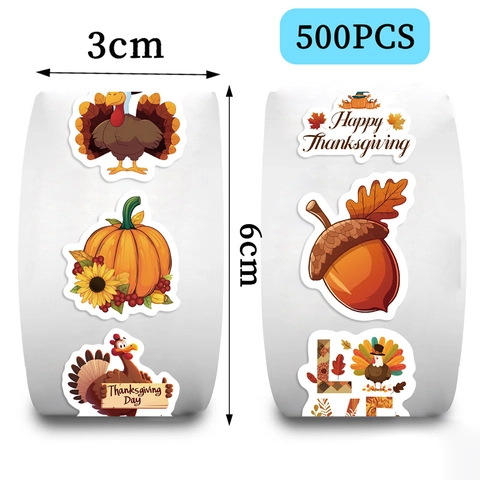 Rotolo Di Adesivi Del Ringraziamento Tacchino Zucca Girasole Autunno Etichette Decorative Autoadesive Per Sigillare Buste Regalo