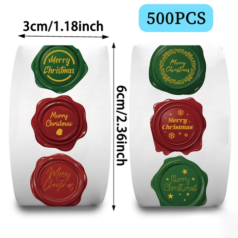 Christmas Wax Seal Style Stickers Merry Christmas Decorative Round Sealing Labels For Envelopes Gift Wrapping Holiday Decor