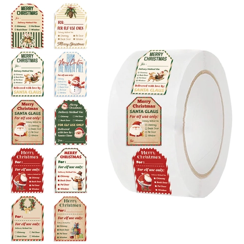 Pegatinas en Rollo de Papel Washi de Navidad Para Envolver Regalos Papá Noel Muñeco de Nieve Reno Etiquetas de Sello Festivas
