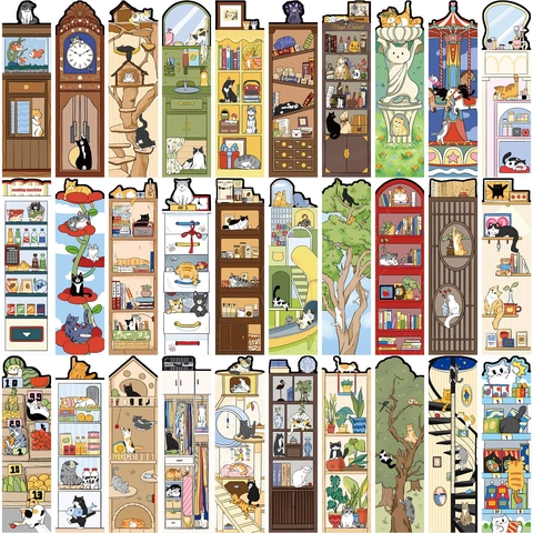 Artistic Cartoon Cat Paper Bookmarks Hand Drawn Life Scenes Reading Accessories For Students Scrapbooking Stationery Gift