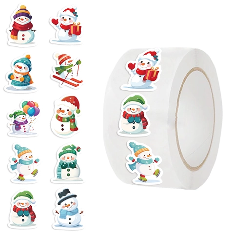 Rollo de Pegatinas de Muñeco de Nieve de Navidad para Manualidades Sello de Sobre Impermeable Etiquetas Decorativas