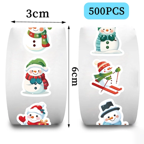 Rollo de Pegatinas de Muñeco de Nieve de Navidad para Manualidades Sello de Sobre Impermeable Etiquetas Decorativas
