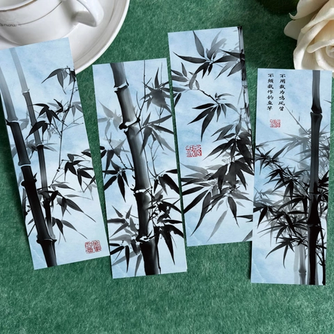 Traditional Chinese Ink Style Bamboo Bookmarks White Cardboard Waterproof UV Coating Elegant Stationery Decor For Readers