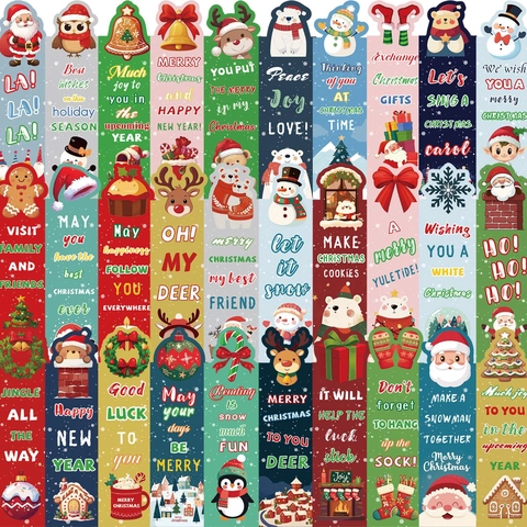 Christmas Paper Bookmarks Cartoon Santa Reindeer Snowman Patterns For Reading DIY Material Holiday Decorative Bookmarks