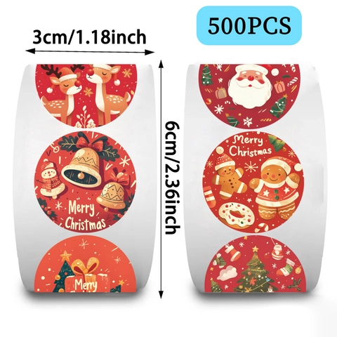 Merry Christmas Round Label Stickers For Envelopes Cards Gift Packaging Red Festive Cartoon Patterns Holiday Decorations