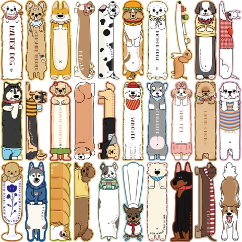 30 Stuks Cartoon Lezen Hond Serie Bladwijzers Schattig Dier Patroon Wit Karton Bladwijzer Voor Kinderen Studenten Kantoorbenodigdheden Lezen Cadeau