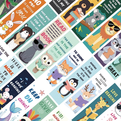 Set di Segnalibri Animali dei Cartoni Animati in Cartoncino Citazioni Ispiratrici per Bambini Studenti Scuola Ufficio Cancelleria Carta Regalo