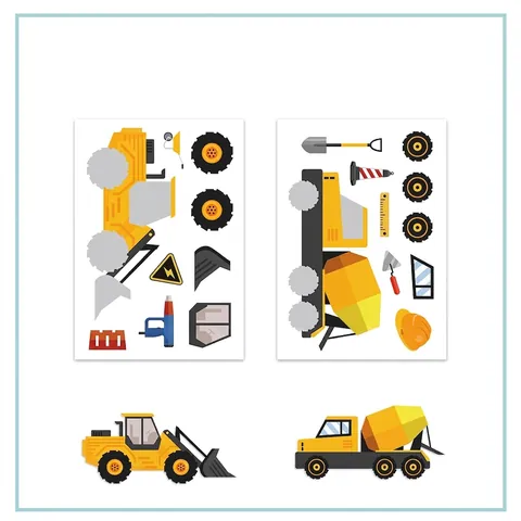 8 Blatt Baufahrzeug DIY Aufkleber Für Kinder Wasserdicht Bagger LKW Cartoon Aufkleber Puzzle Collage Party Mitbringsel