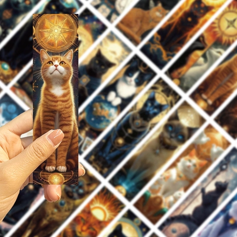 Vintage Mystical Cat Tarot Card Bookmarks Set For Reading Stationery White Cardstock Astrology Celestial Design For Students