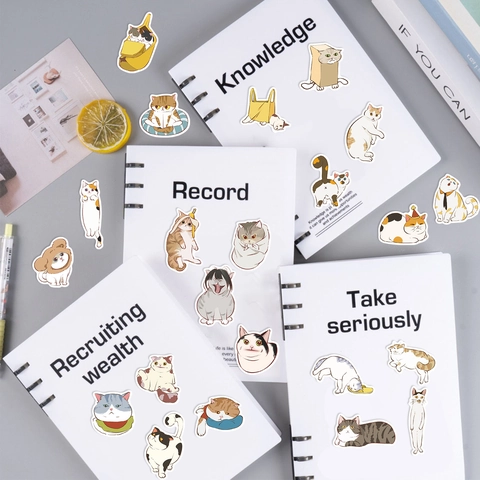 Cartoon Distorted Cat Meme Stickers Waterproof PVC Decorative Decals For Laptop Guitar Suitcase DIY Cute Animal Doodle Stickers