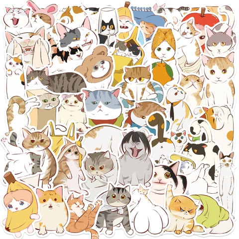 Cartoon Distorted Cat Meme Stickers Waterproof PVC Decorative Decals For Laptop Guitar Suitcase DIY Cute Animal Doodle Stickers