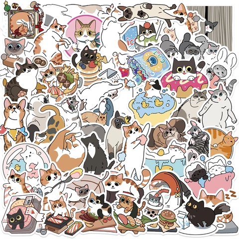 Cartoon Aquarell Katze Aufkleber Wasserdicht PVC Vinyl Decals Für Laptop Gitarre Gepäck DIY Scrapbooking Deko