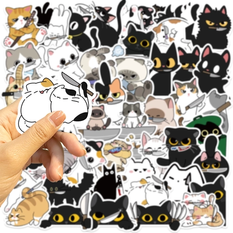 Adesivi per Gatti Cartoni Animati Con Stile Meme Coltello Impermeabile PVC Decalcomanie per Laptop Valigia Chitarra Diario Decorazione