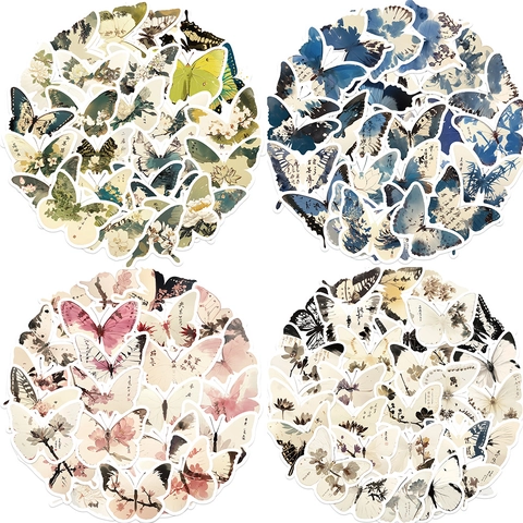 Pegatinas de Mariposa de Estilo de Tinta China PVC Impermeable Vintage Floral Paisaje Calcomanías Para Bricolaje Scrapbooking