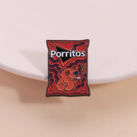 Funny Smoking Capybara Enamel Pin Brooch Creative Potato Chip Bag Design Zinc Alloy Badge For Backpack Clothing Decor