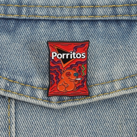 Broche de Esmalte Parodia de Bolsa de Snacks de Aleación de Zinc Insignia de Animal de Dibujos Animados Fumando Joyería Creativa