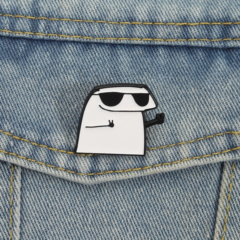 Simpatica Spilla in Smalto Cartoon Flork Creativa Omino a Stecco con Occhiali da Sole in Lega di Zinco per Vestiti Zaino