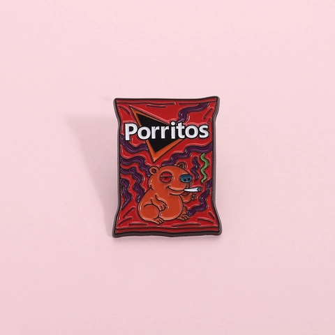 Funny Smoking Capybara Enamel Pin Brooch Creative Potato Chip Bag Design Zinc Alloy Badge For Backpack Clothing Decor