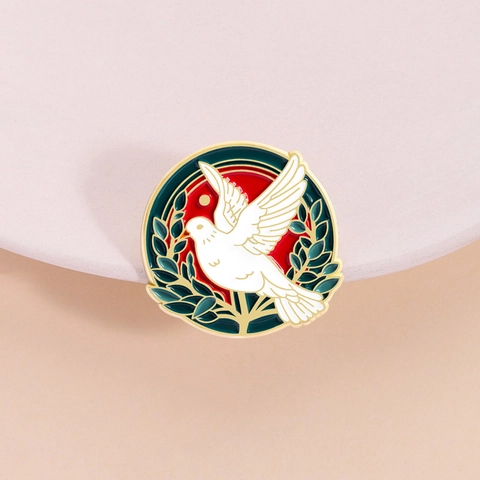 Broche de Esmalte de Paloma de la Paz Vintage Aleación de Zinc Rama de Olivo Pin de Insignia para Decoración de Ropa Joyería Unisex