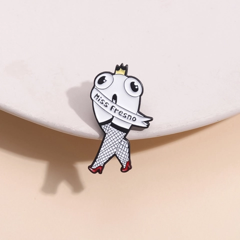 Creative Funny Cartoon Miss Fresno Figure Brooch Zinc Alloy Lacquered Crown High Heels Pin For Bag Clothing Decor Unisex Badge