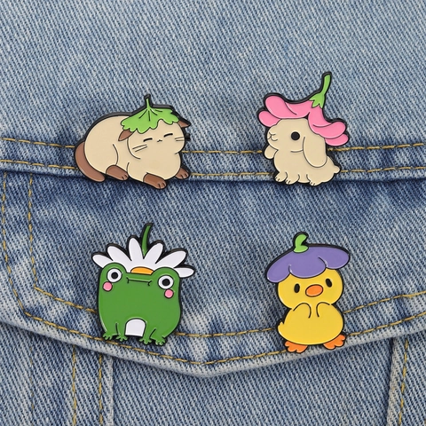 Zinc Alloy Cartoon Animal Enamel Brooch Pins Cute Duck Frog Rabbit Cat Badges Enamel Jewelry Gift For Backpacks Denim Clothing